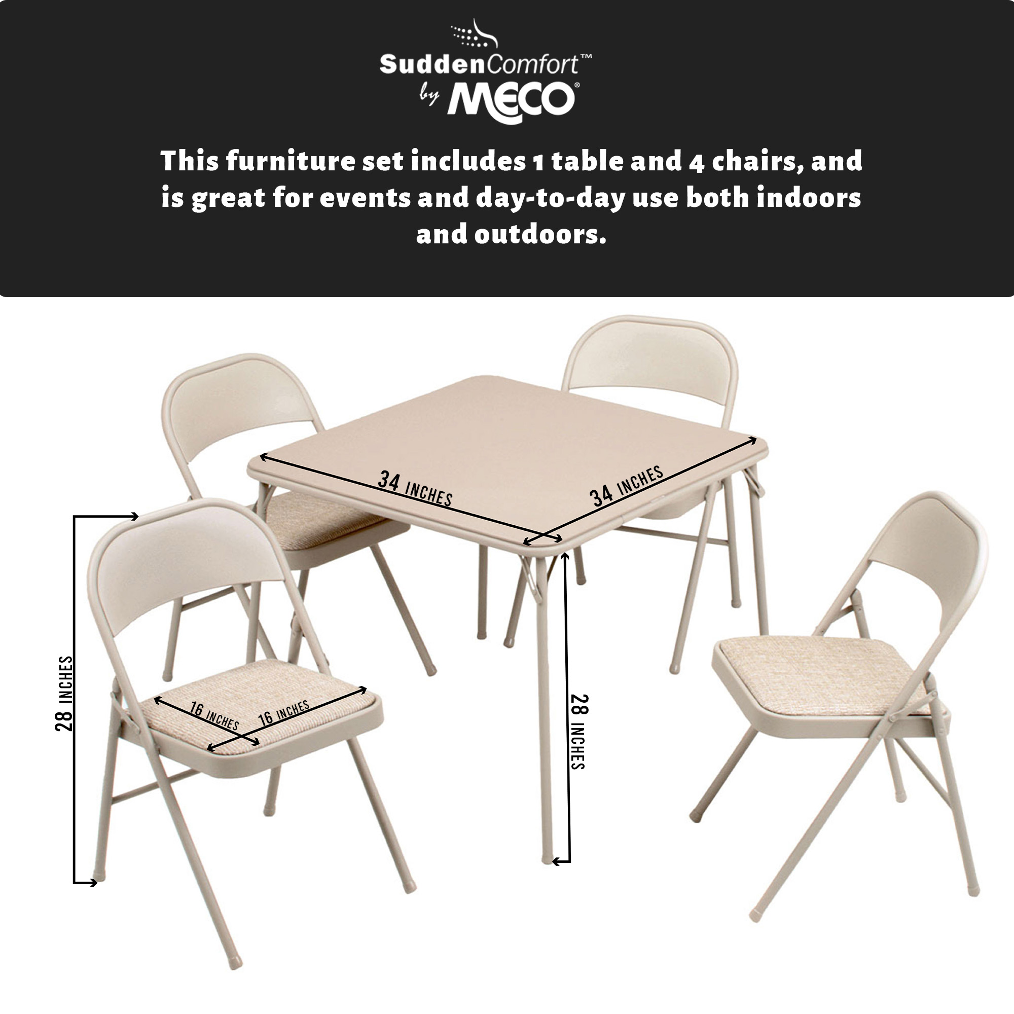 MECO Sudden Comfort 5 Piece 34x34 Card Table and 4 Chairs Folding